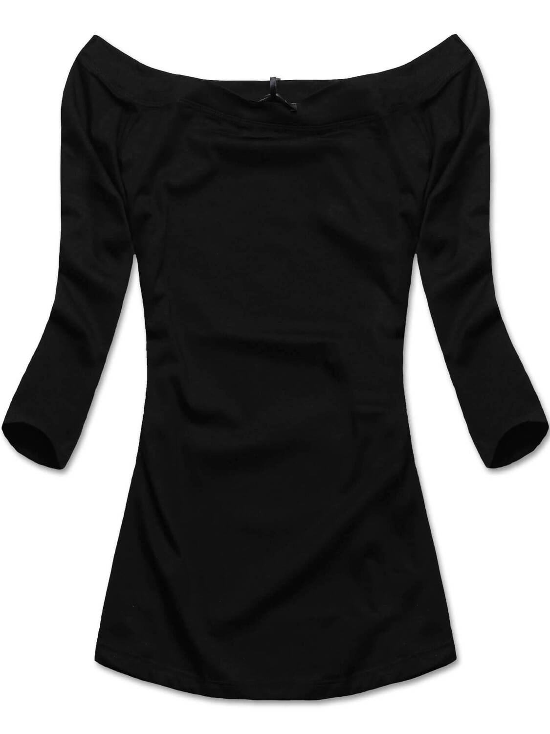 Czarna klasyczna bluzka z dekoltem w łódkę, elegancka i elastyczna