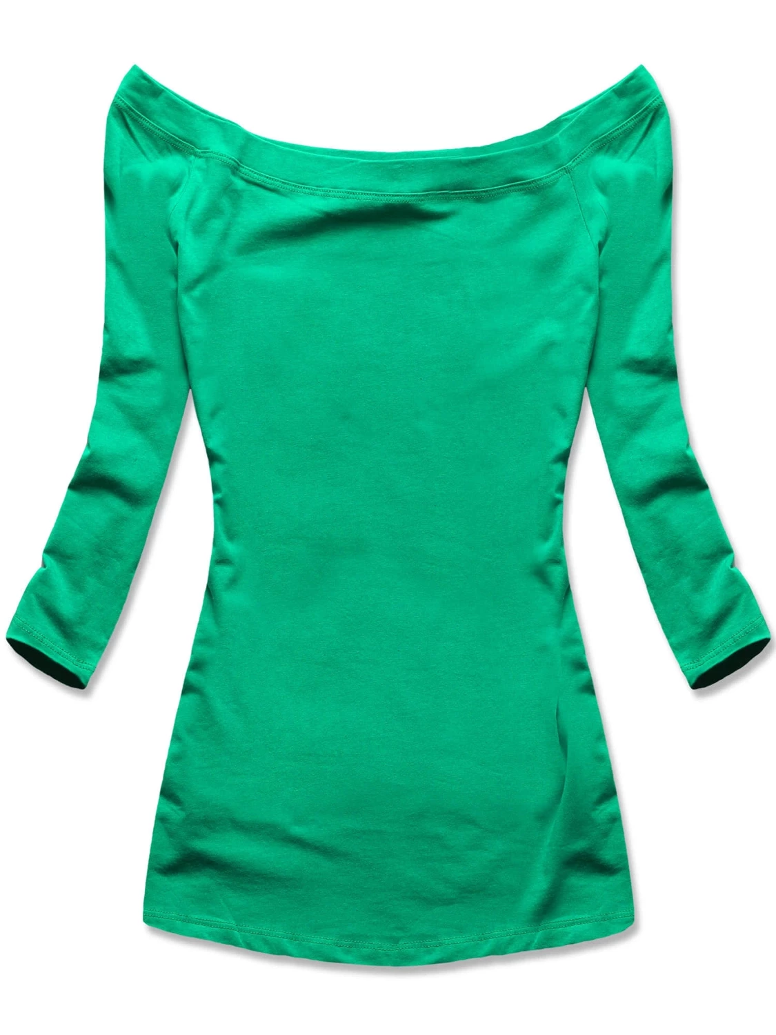 Zielona klasyczna bluzka z dekoltem w łódkę, elegancka i elastyczna