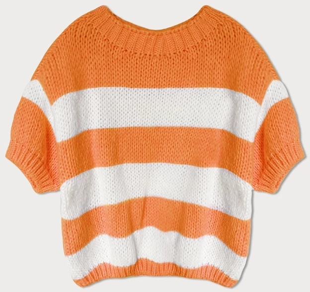 Pomarańczowy oversizowy sweterek damski w pasy