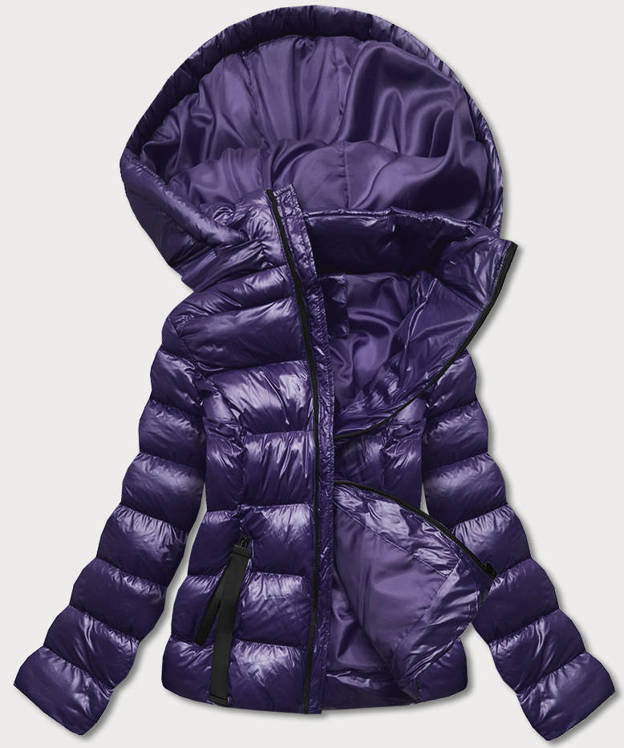 Fioletowa pikowana zimowa kurtka kaptur stójka
