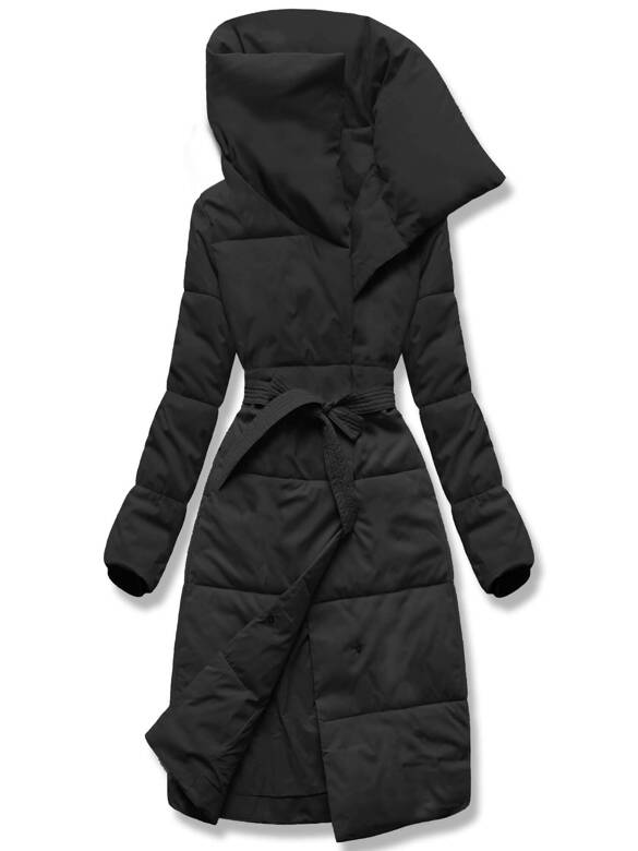 Czarna długa zimowa kurtka płaszczyk z kołnierzem
