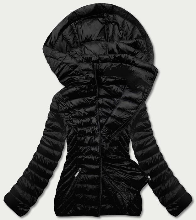 Czarna przejściowa pikowana kurtka z kapturem
