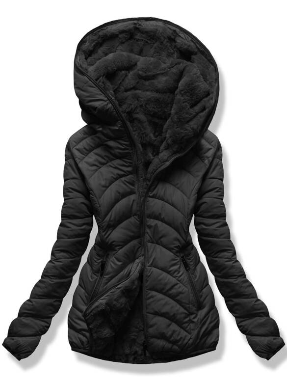 Czarna dwustronna zimowa pikowana kurtka futerko