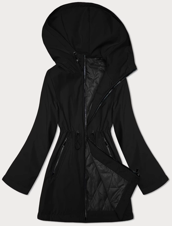 Czarna śliczna krótka modna pikowana kurtka damska z kapturem