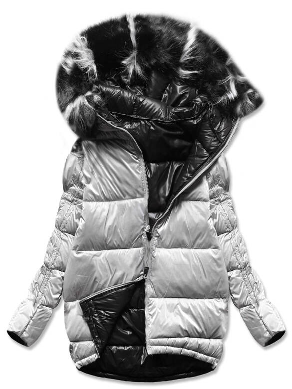 Srebrno czarna dwustronna zimowa czadowa kurtka