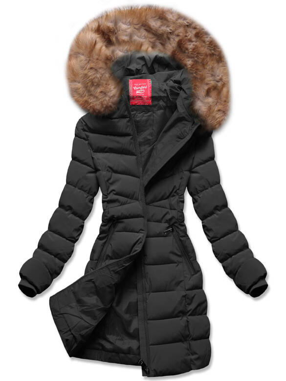 Czarna taliowana kurtka zimowa z kapturem