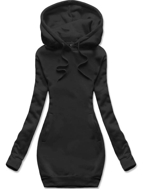 Czarna bluza sukienka long z kapturem
