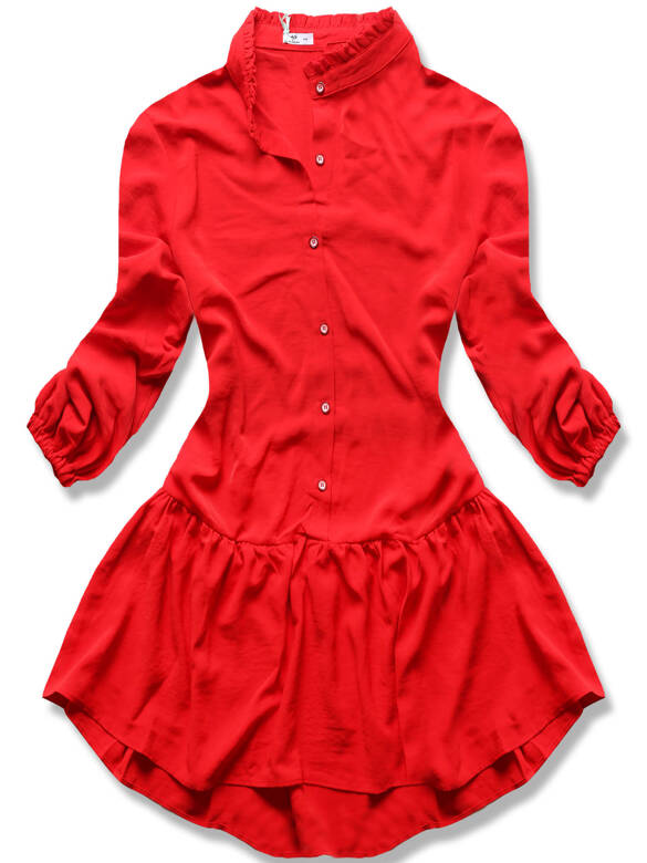 Czerwona zwiewna sukienka koszulowa zapinana na guziki