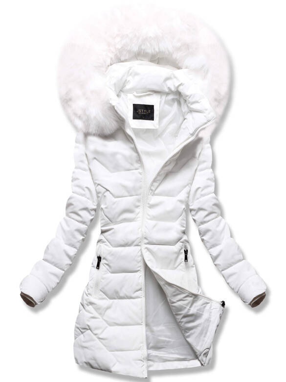Biała fenomenalna zimowa kurtka z kapturem