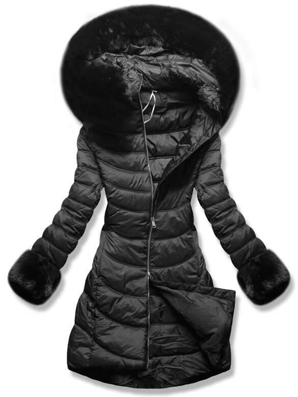 Czarna kapitalna pikowana kurtka damska płaszczyk