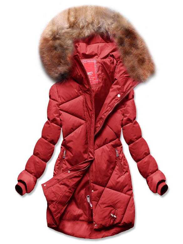 Czerwona genialnie pikowana kurtka płaszczyk z kapturem