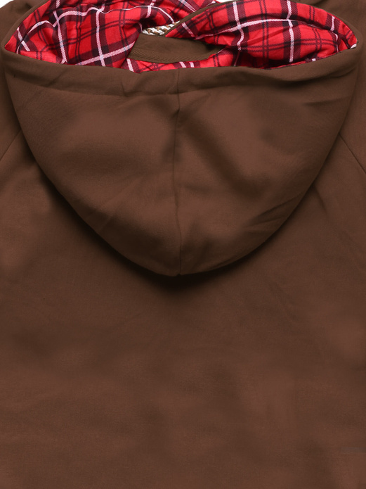 Brązowa czaderska damska bluza typu long z kapturem