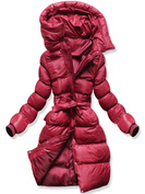 Bordowa genialna zimowa pikowana kurtka damska z kapturem