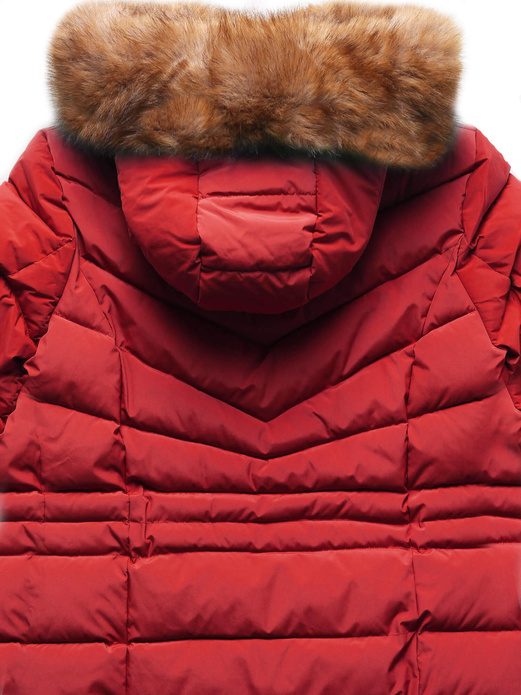 Ciemnoczerwona taliowana kurtka zimowa z kapturem