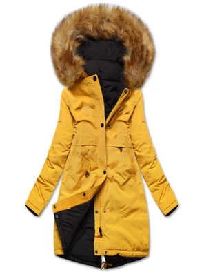 Żółto-czarna zimowa dwustronna pikowana kurtka płaszczyk parka 