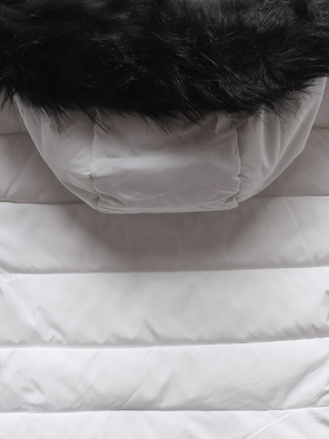 Biała kapitalna pikowana zimowa kurtka damska z kapturem