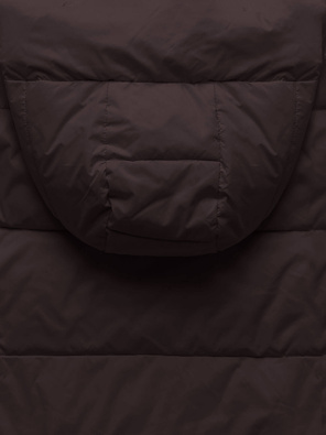 Brązowa długa zimowa kurtka damska pikowana z kapturem