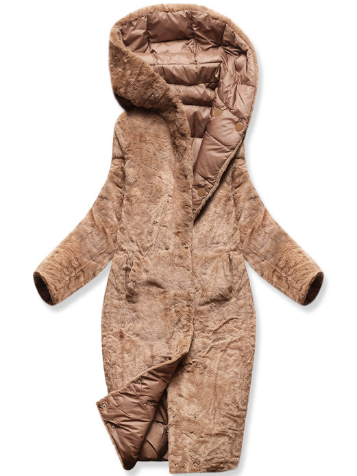 Brązowa zimowa dwustronna ciepła kurtka na futerku