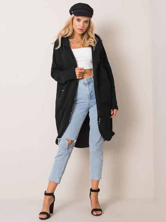 Czarna bluza typu long oversize na suwak, wygodna otulina