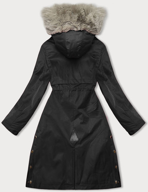 Czarny zimowy płaszcz parka na futrze