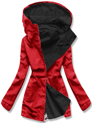 Czarno czerwona damska przejściowa kurtka parka