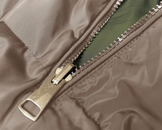 Beżowo zielony długi dwustronny damski bezrękawnik kamizelka z kapturem