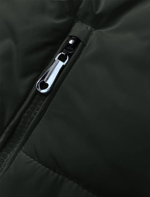 Khaki bezrękawnik kamizelka ze stójką z zdobną podszewką