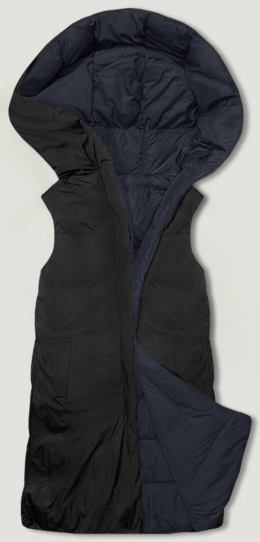 Granatowo czarny dwustronny pikowany bezrękawnik z kapturem