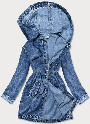 Długa kurtka jeansowa z kapturem niebieska (pop5971-lk)