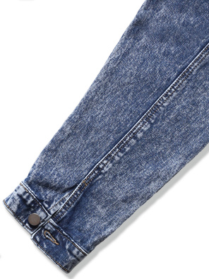 Niebieska genialna krótka damska kurtka jeansowa ze ściągaczem