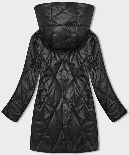 Czarna pikowana kurtka z kwiecistym kapturem PLUS SIZE