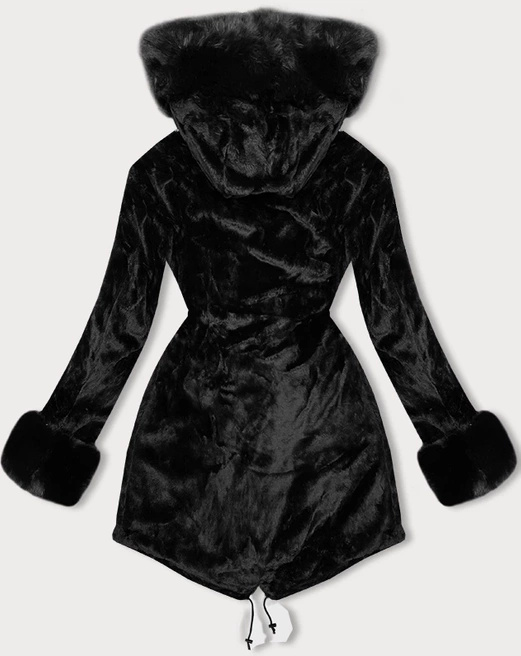 Czarna dwustronna zimowa parka płaszcz na futrze