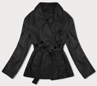 Czarny modny trencz eko skóra z paskiem