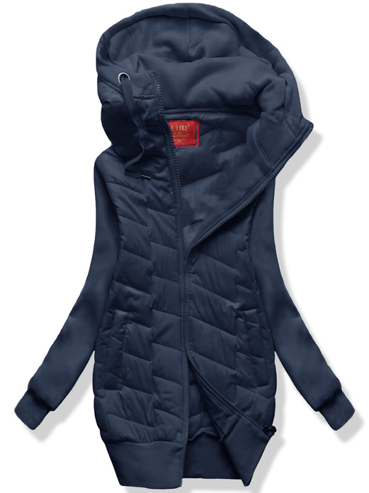 Granatowa czadowa bluza kurtka z łączonych materiałów z kapturem