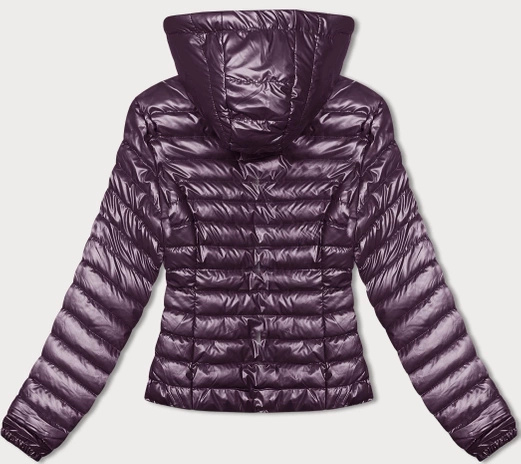 Fioletowa błyszcząca pikowana kurtka damska z kapturem