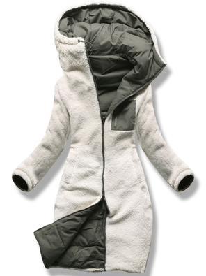 Grafitowozielona dwustronna ciepła pikowana zimowa kurtka płaszczyk z kapturem