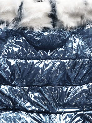 Granatowo beżowa błyszcząca kurtka płaszczyk z kapturem