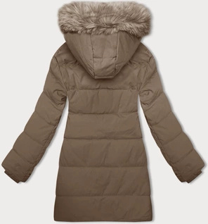 Bezowa pikowana zimowa kurtka z kapturem