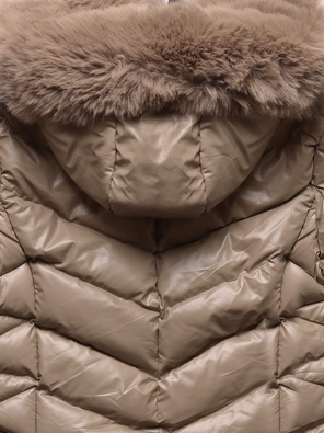 Cappuccino zimowa pikowana w jodełkę kurtka płaszczyk z kapturem