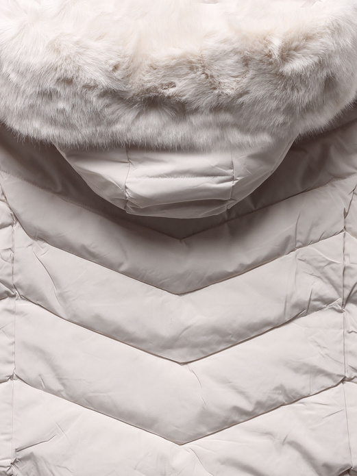 Ecru pikowana zimowa kurtka bombka z kapturem