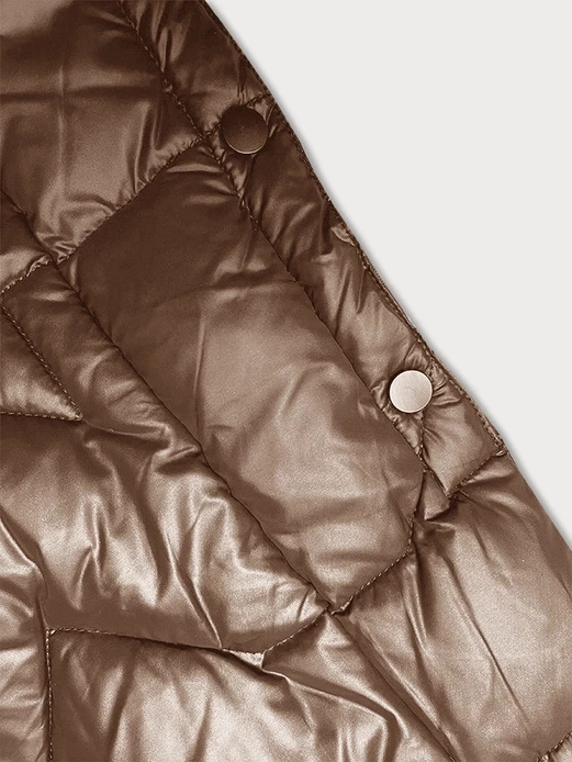 Karmelowa długa pikowana kurtka płaszczyk damski z kapturem