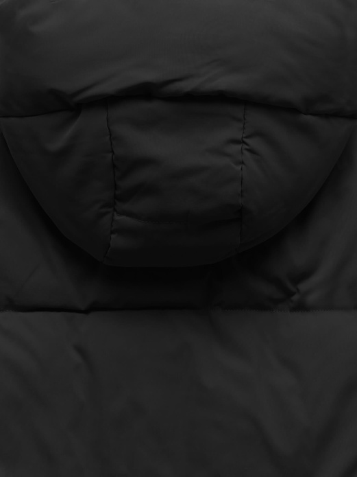 Czarna długa zimowa pikowana kurtka płaszcz z kapturem