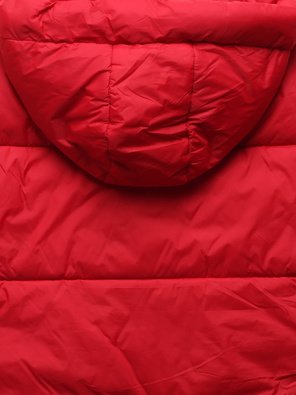 Czerwona krótka pikowana zimowa kurtka z kapturem