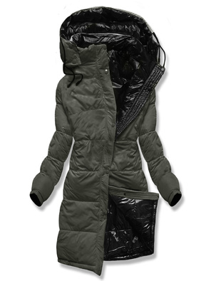 Czarna Khaki dwustronna zimowa kapitalna kurtka damska