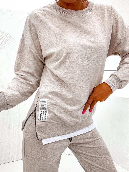 Beżowy damski gładki dres komplet