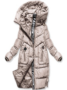 Jasnobeżowa fantastyczna damska zimowa kurtka z kapturem