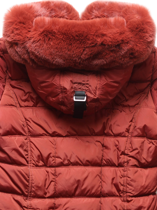 Brązowa kurtka zimowa - płaszczyk na bardzo ciepłym misiu z modnym futerkiem przy kapturze