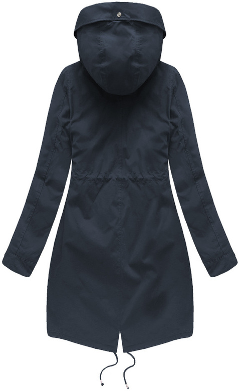 Granatowa zimowa ciepła kurtka parka na futrze