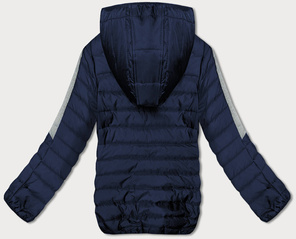 Granatowa twarzowa sportowa kurtka pikowana z kapturem