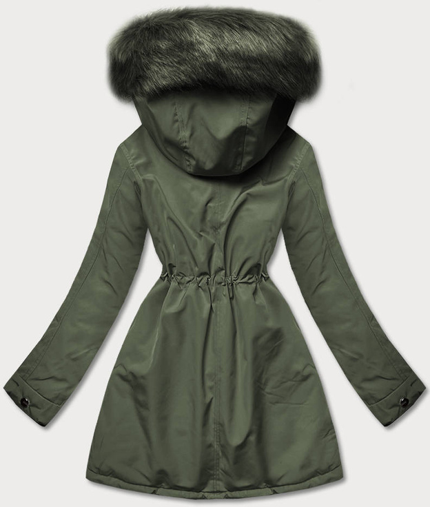 Khaki czarna dwustronna zimowa parka na futrze
